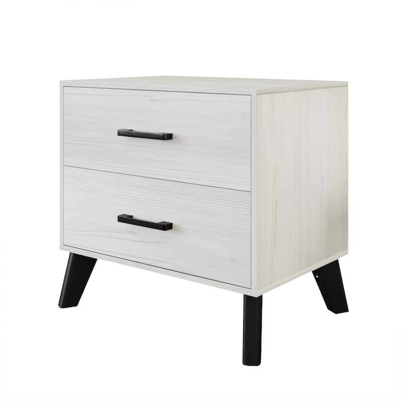 CraftPorch Corduroy 4-pieces Mid-Century Modern White Bed with Light Grey Furniture Bedroom Set