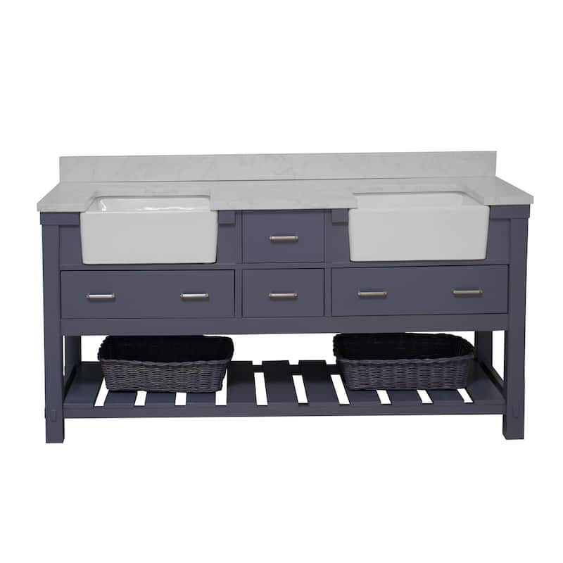 KitchenBathCollection Charlotte 72" Farmhouse Bathroom Vanity with Engineered Carrara Top