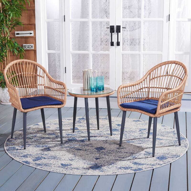 SAFAVIEH Outdoor Lilyana 3-Piece Lounger Set - 22Wx24Dx34H - Natural/Navy