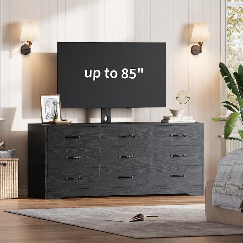 Modern 55" Media Console with 9 Drawers TV Stand with Mount for TVs Up to 85"