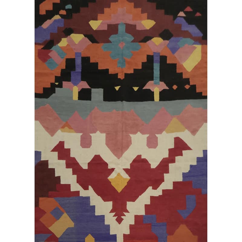Hand Woven Oriental 100% Wool Carpet Southwestern Modern Multi-Colored Kilim Area Rug - 9' 11'' X 8' 2''