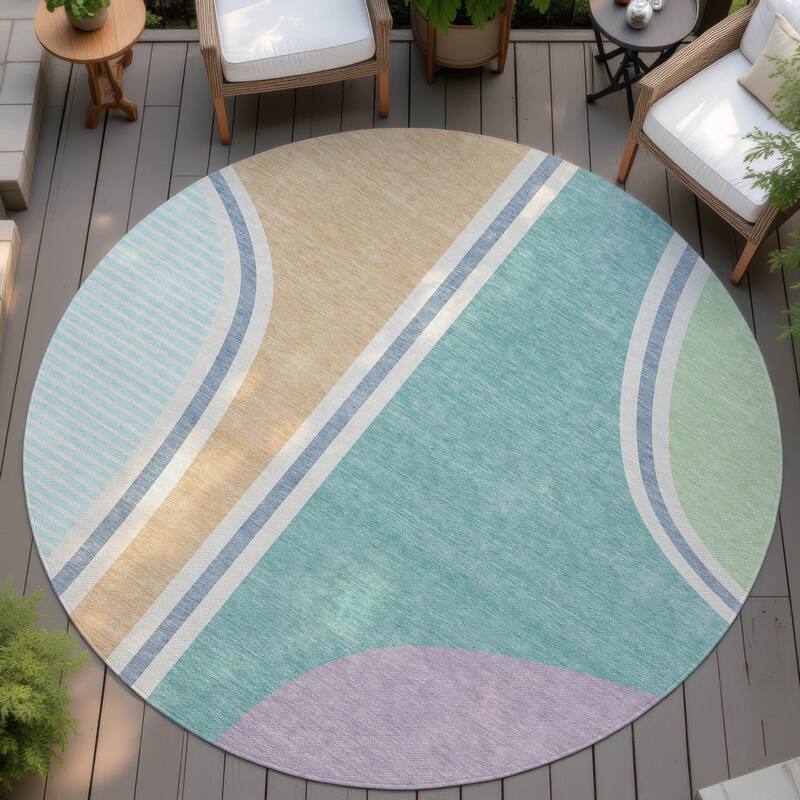 Machine Washable Indoor/ Outdoor Contemporary Keely Chantille Rug - Aqua - 8' x 8'