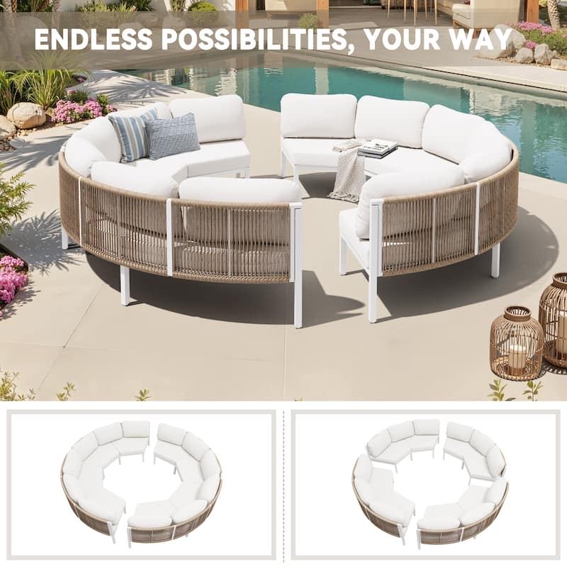 Outdoor Half Moon Curved Sofa Rattan Sectional Sofa Patio Outdoor Conversation Sets