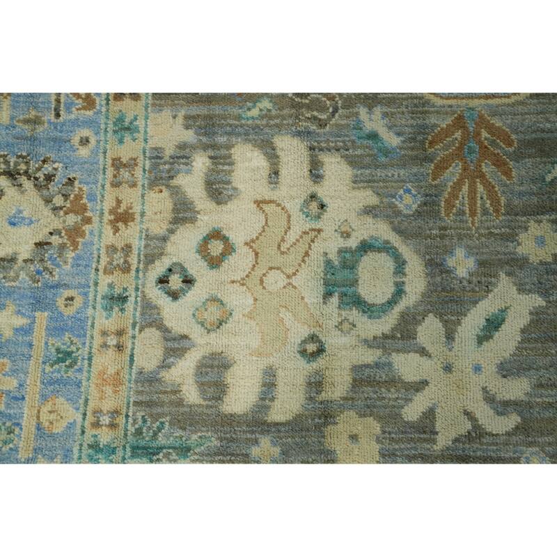 Vegetable Dye Wool Oushak Turkish Area Rug, Floral Geometric Carpet - 10' 3'' X 7' 9''