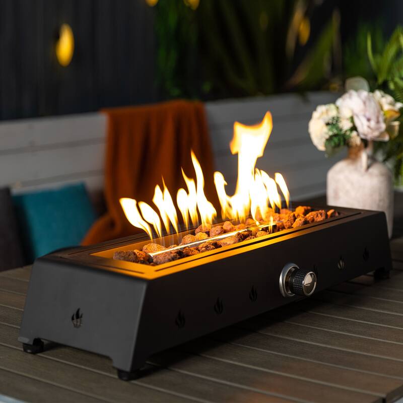 28" Propane Gas Fire Pits, 50000 BTU Rectangular Steel Fire Pit for Outdoor living room Garden Balcony -Black
