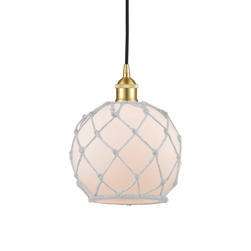 Innovations Lighting 616-1P-11-8 Farmhouse Pendant Farmhouse 8" Wide - Satin Gold / White Glass with White Rope