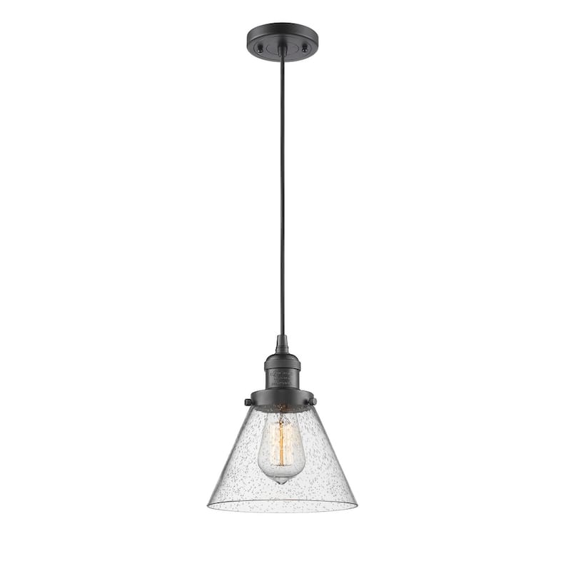Innovations Lighting Large Cone 8" Wide Mini Pendant - Cord Suspension - Oiled Rubbed Bronze / Seedy