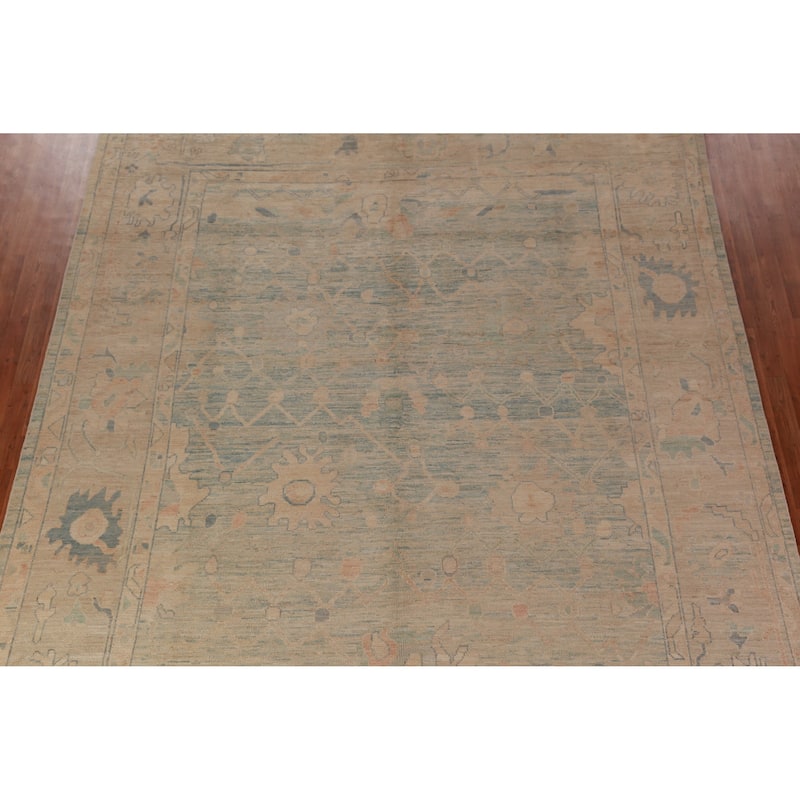 Blue Floral Oushak Oriental Area Rug Handmade Wool Carpet - 9'6" x 12'2"