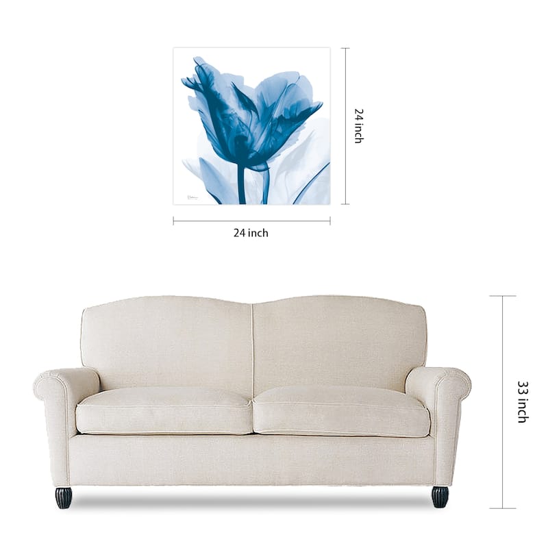 "Lusty Blue Tulip" Frameless Free Floating Tempered Glass Panel Graphic Wall Art