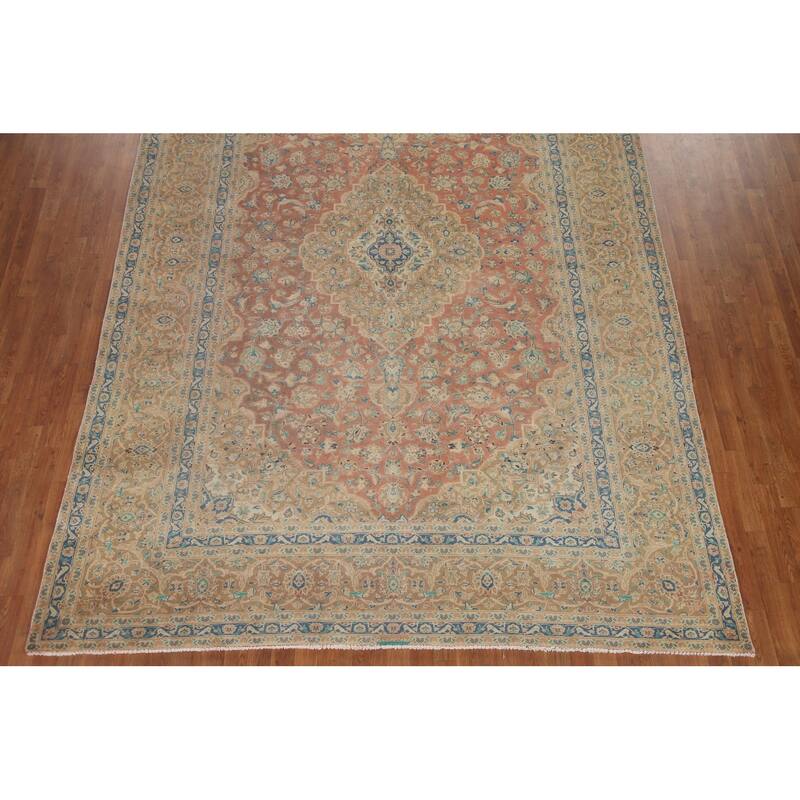 Hand Knotted Oriental 100% Wool Carpet Traditional Floral Pink Kashan Area Rug - 11' 11'' X 8' 8''