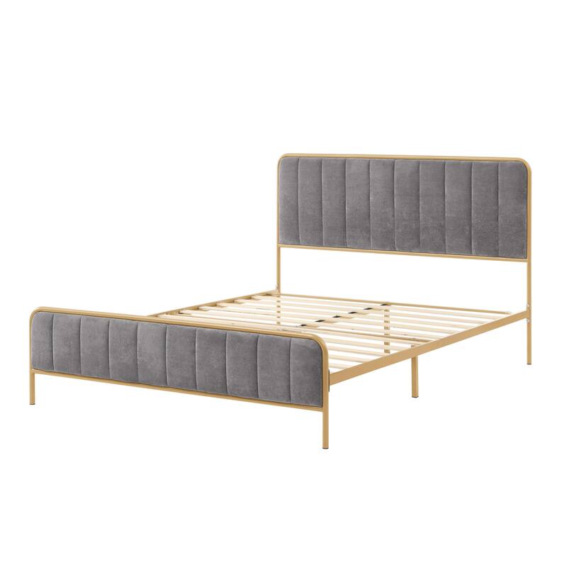 Queen Upholstered Bed Frame with Tufted Headboard