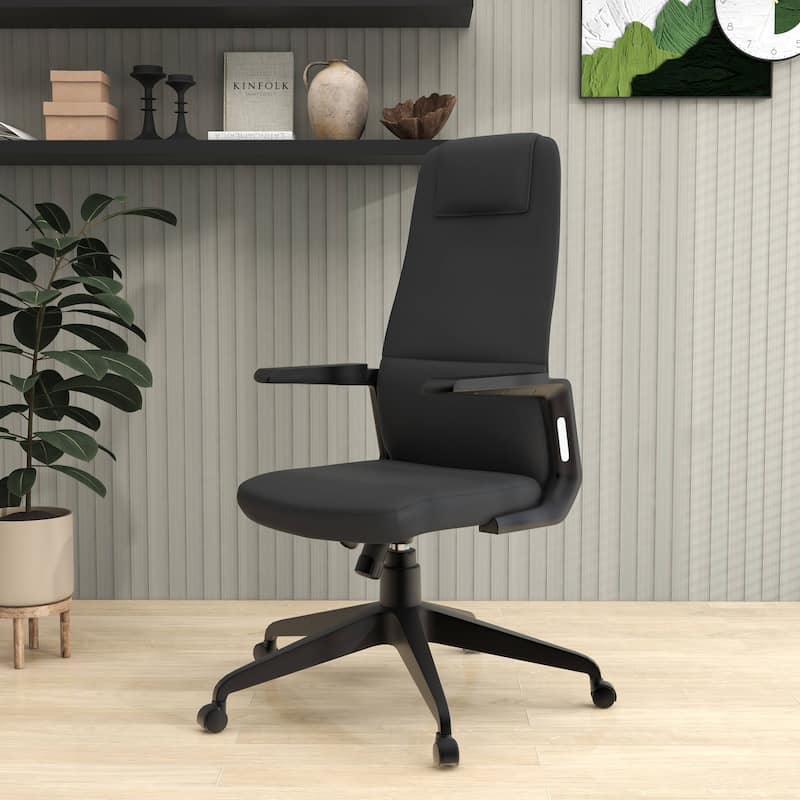 Nexa Ergonomic Leather/Polyester High-Back Office Chair with Padded Headrest, Adjustable Height, Swivel, and Smooth Casters