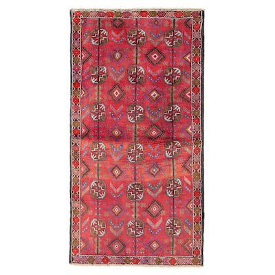 ECARPETGALLERY Hand-knotted Baluch Dark Pink Wool Rug - 3' 10" x 7' 7"