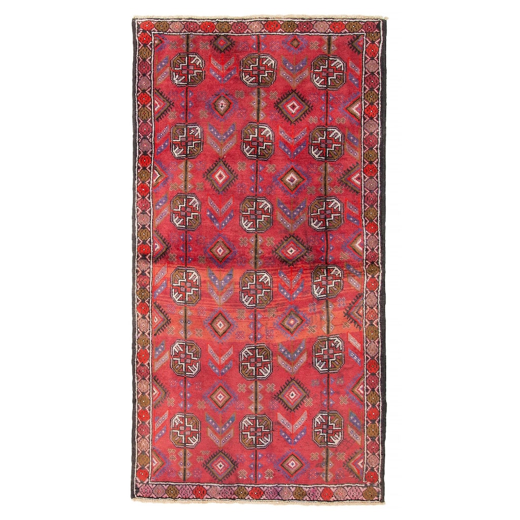 ECARPETGALLERY Hand-knotted Baluch Dark Pink Wool Rug - 3' 10" x 7' 7"