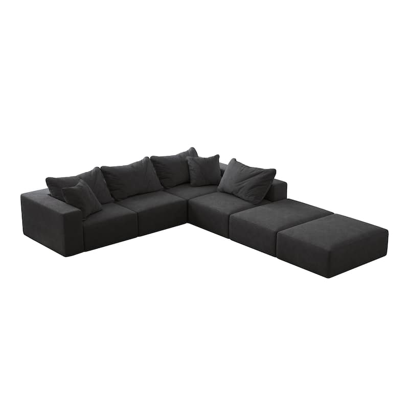 Oversized Chenille Upholstered Sectional Sofa Set Modular Couch Cloud Sleeper Sofa Bed with Ottomans and Pillows for Living Room