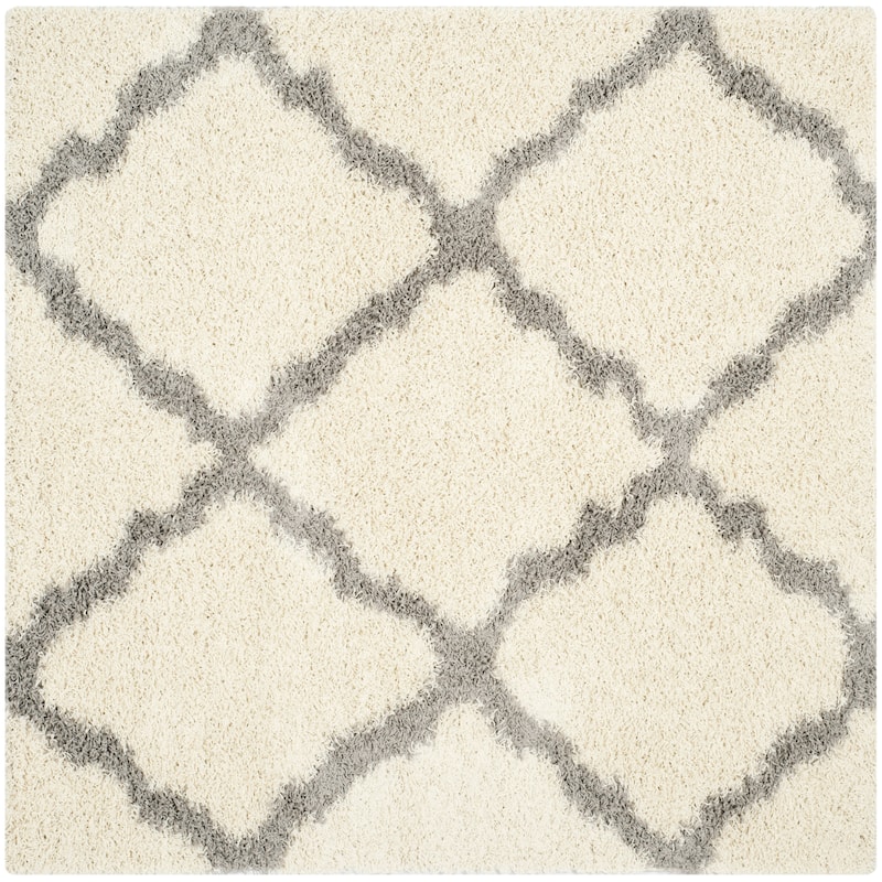 SAFAVIEH Dallas Shag Darina Trellis 1.5-inch Thick Rug - 4' Square - Ivory/Grey