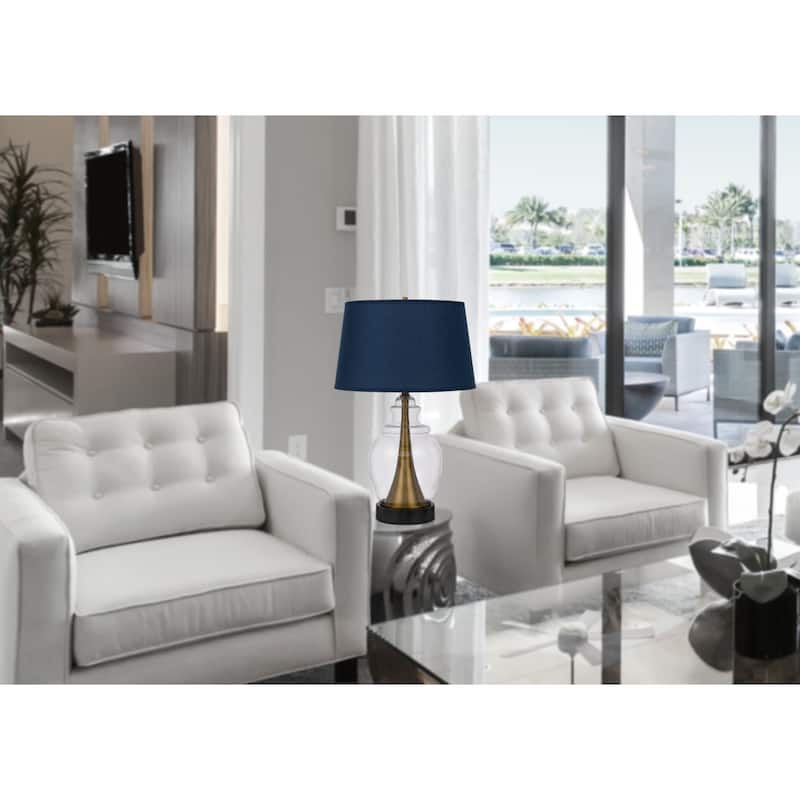 Black Metal Table Lamp with Navy Blue Empire Shade and Urn Base - 19” x 19” x 30” (D x W x H)