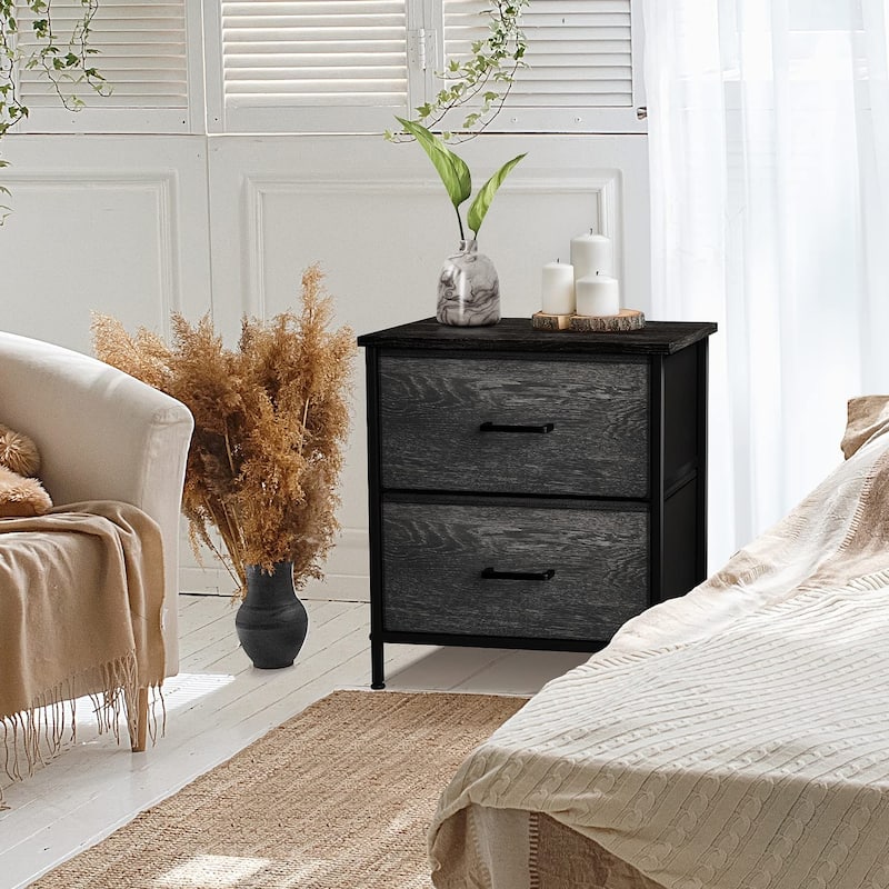 Sorbus Black Nightstand Dresser with 2 Faux Wood Fabric Bin Drawers