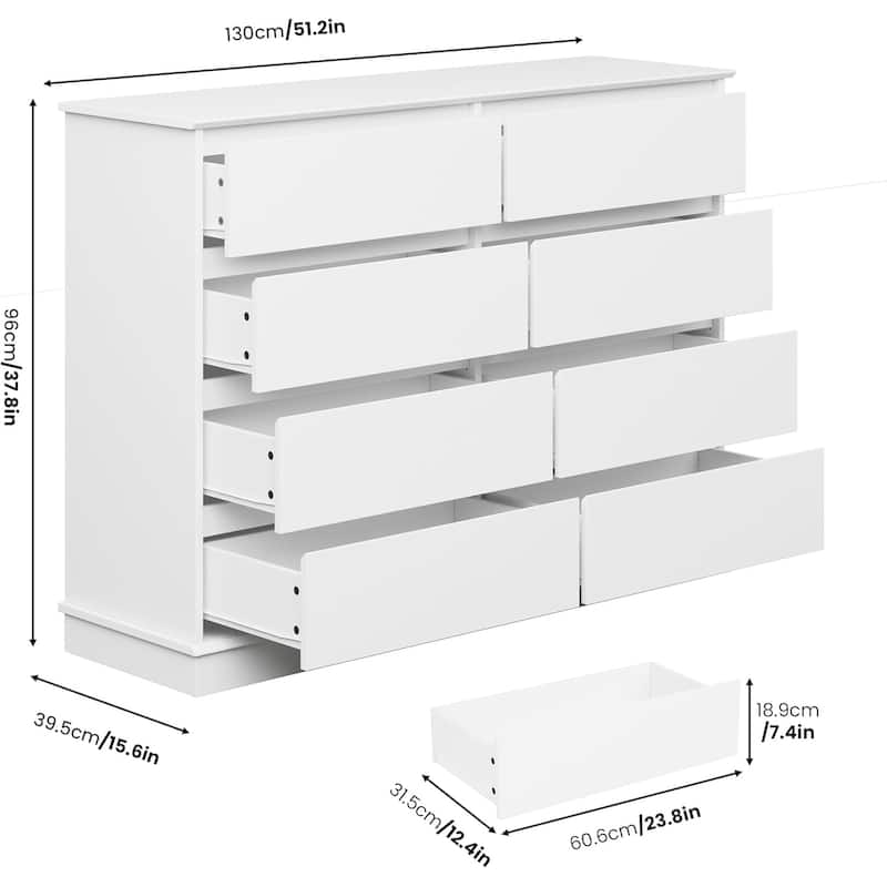 8 Drawer Dresser for Bedroom, Wide Wooden Chest of Drawers with Wide Top for Closet