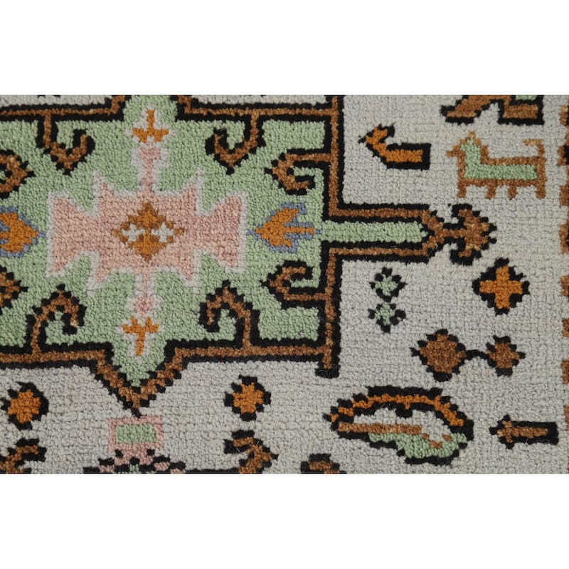 Hand Knotted Oriental 100% Wool Carpet Transitional Geometric Greys & Charcoal Khotan Area Rug - 5' 1'' X 3' 0''