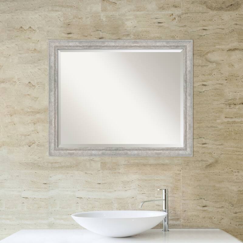 Angled Beveled Wood Framed Bathroom Vanity Wall Mirror