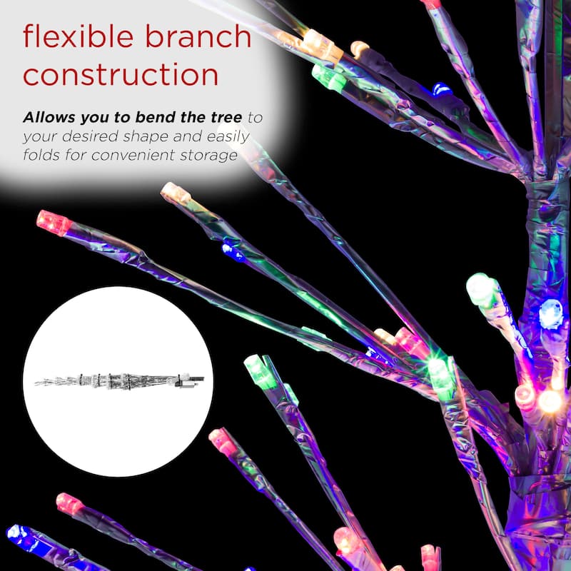 Alpine Corporation 65"H Indoor/Outdoor Pre-Lit Silver Foil Christmas Tree with Yard Stake and 360 LED Lights