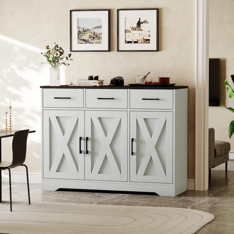 Traditional 42.4" Wide 3 Drawer Sideboard Storage Cabinet - WHITE BROWN
