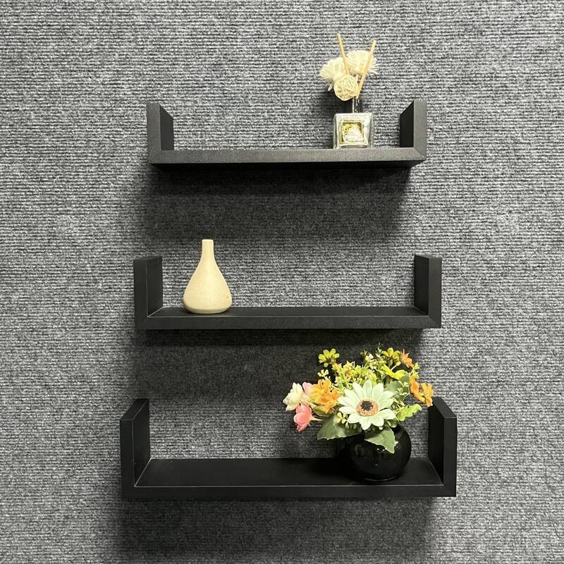 Floating 'U' Wall Shelves (Set of 3) - Black
