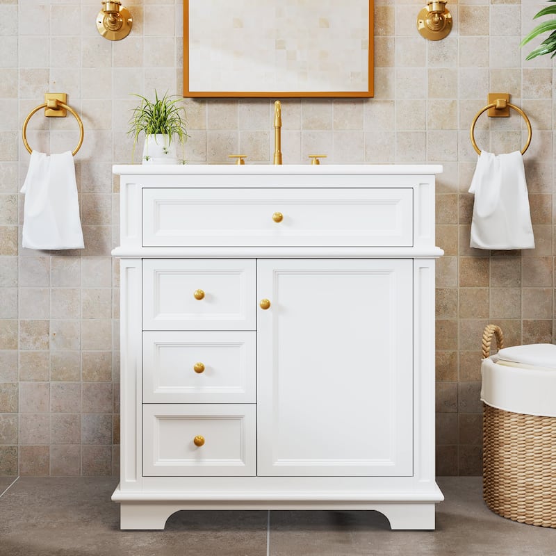 Bathroom Vanity Set with Arched Medicine Cabinet Mirror 30-Inch Vanity with Integrated Sink Top