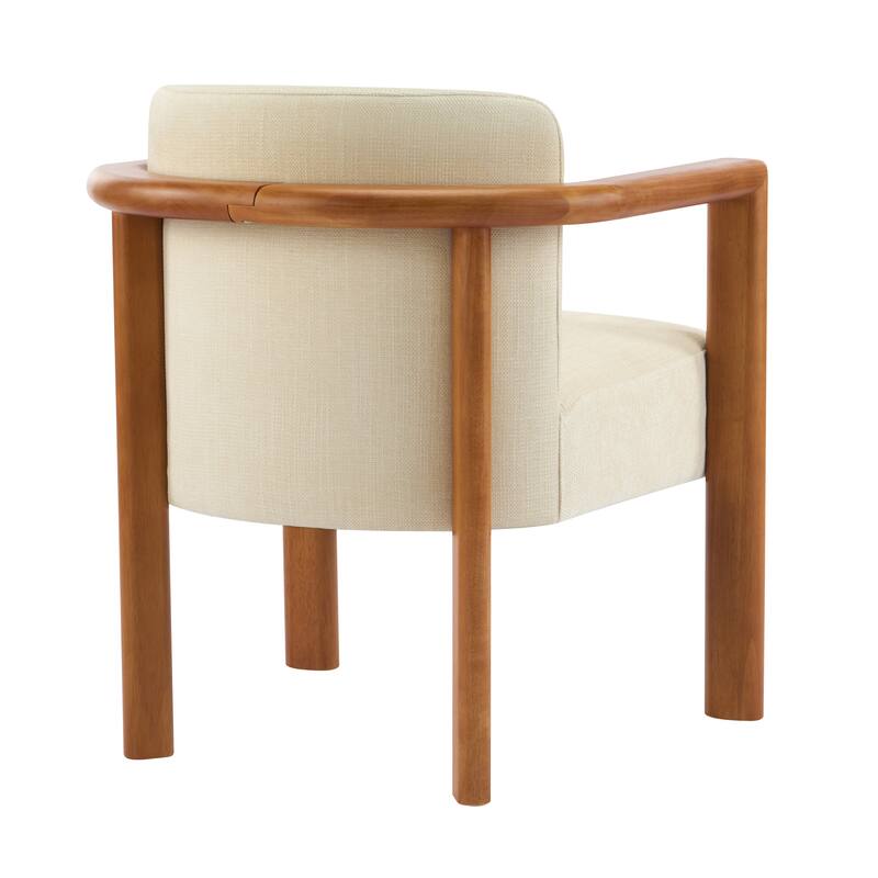 Roomfitters Upholstered Fabric Dining Armchair with Walnut Rubber Wood Frame, Beige Set of 2