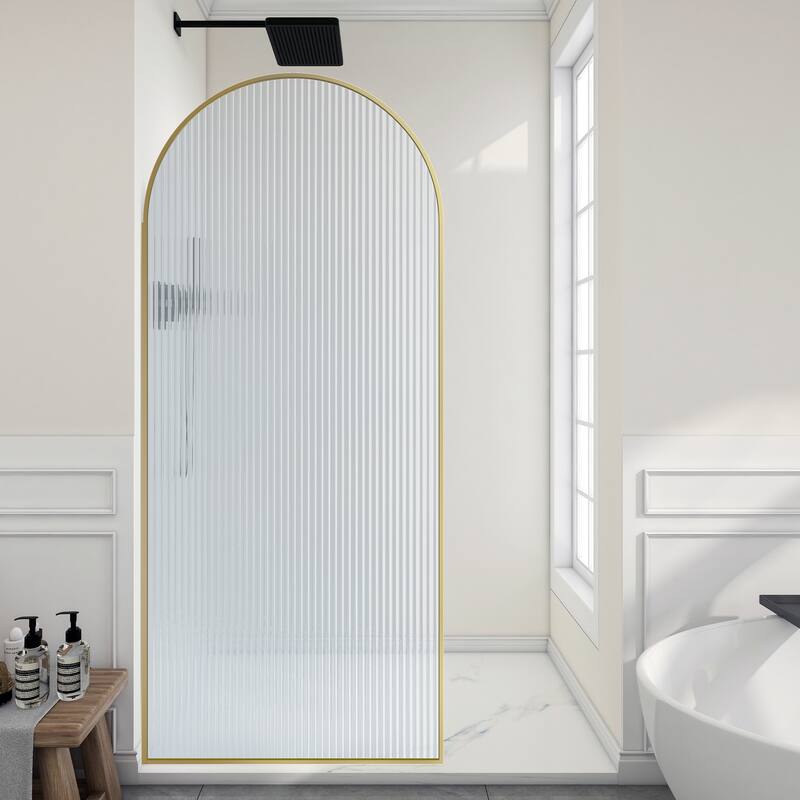 Ember Series 34 in. W x 78 in. H Fixed Framed Shower Door in Black, Gold or Nickel Finish with Clear or Fluted Glass