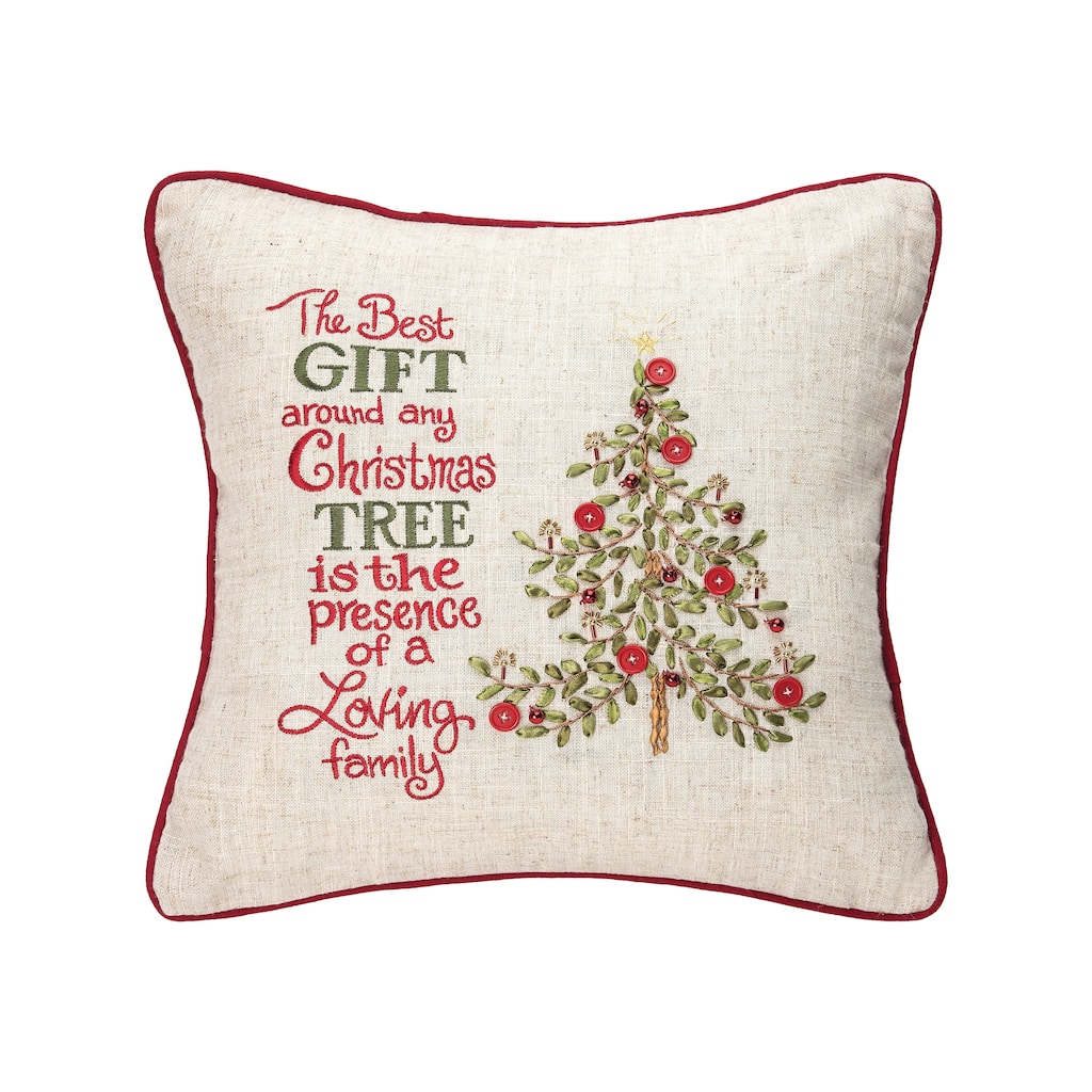 Merry Poinsettia Gift 16" x 16" Embroidered Throw Pillow
