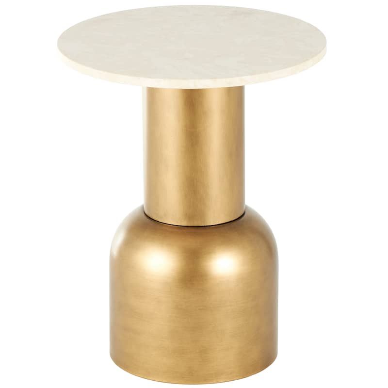 Gold Metal Pedestal Accent Table with Cream Marble Tabletop
