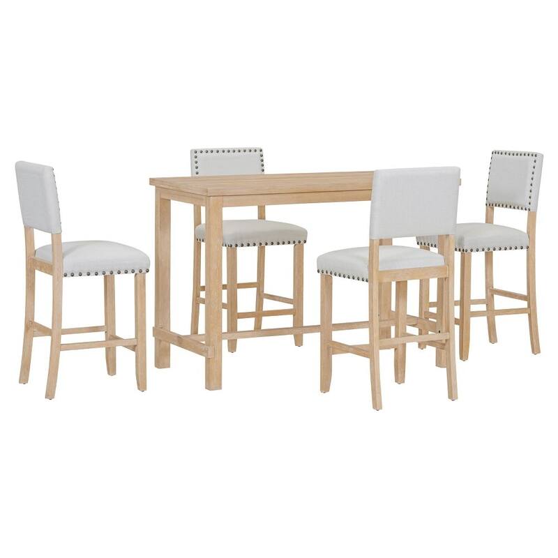 Moda Furnishings 5-Piece Counter Height Dining Set, Classic Elegant Table and 4 Chairs in Espresso and Beige