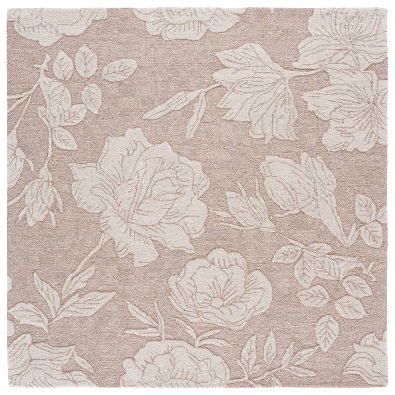 SAFAVIEH Handmade Glamour Arsenia Floral Wool Rug - 6' Square - Light Pink/Ivory