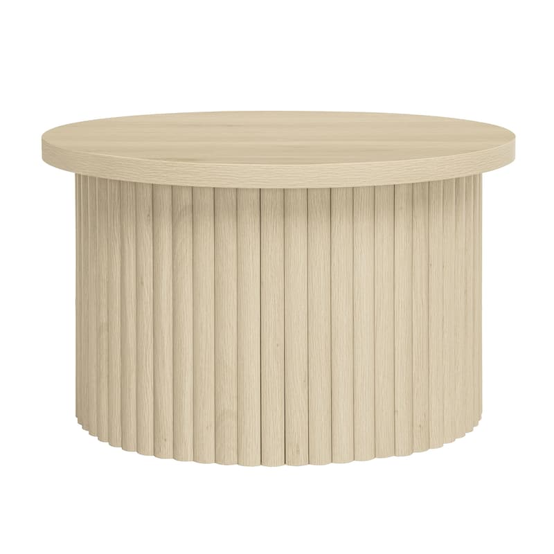 2-Piece, Modern Round Coffee Table Set with Wood-Grain Vertical Slat Legs and Foot pads, for Living Room
