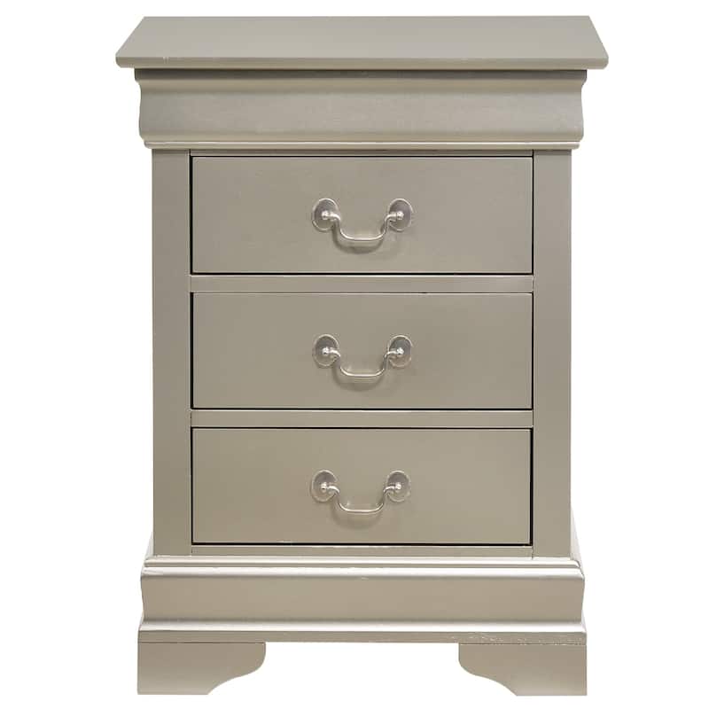 3-Drawer Wooden Nightstand - 29" - Silver Champagne