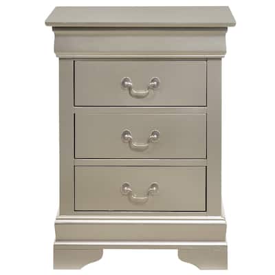 3-Drawer Wooden Nightstand - 29" - Silver Champagne