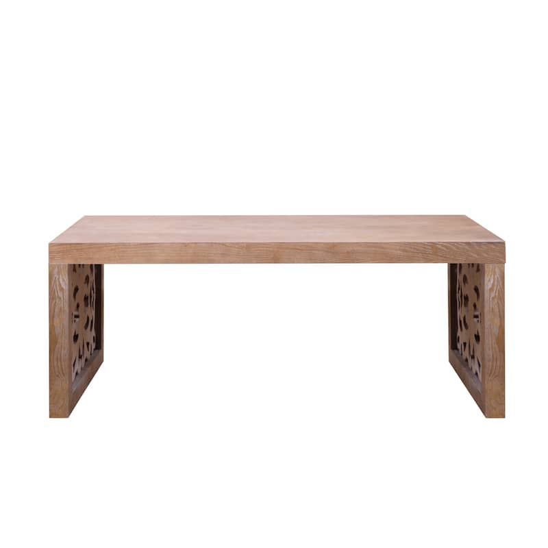 47.2" Solid Black Carved Wood Coffee Table - Handcrafted Look with Ornate Side Panels