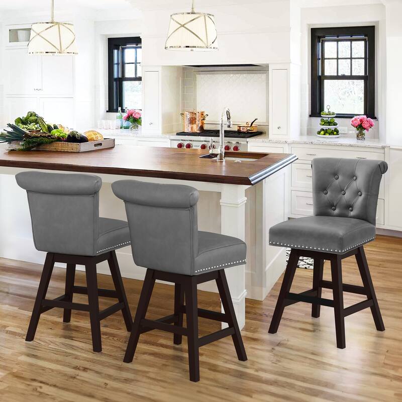 Modern 26.in Swivel Bar Stool Armless Counter Height Stool with Wooden Legs for Kitchen Island