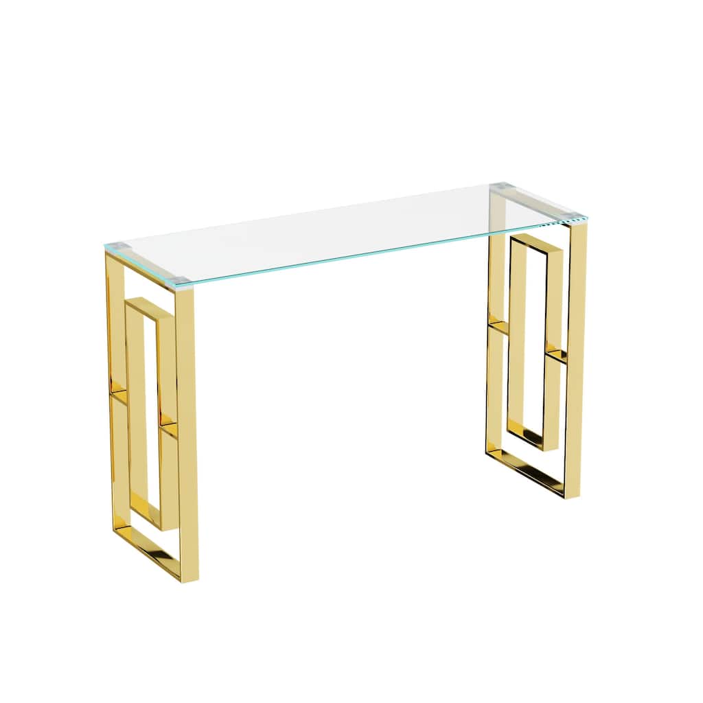 Gold Glass Top Console Table with Stainless Steel Legs Modern Minimalist Entryway Living Room Accent Furniture
