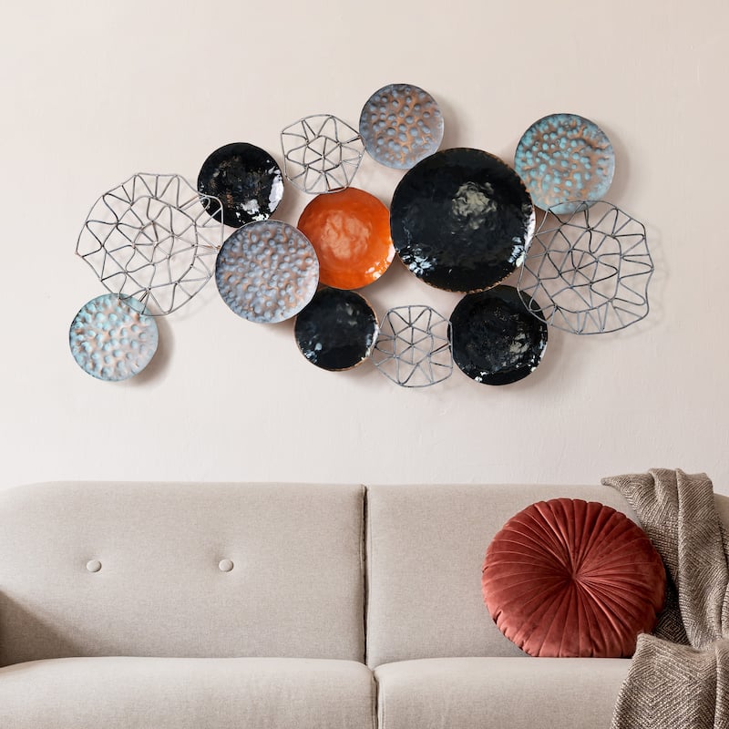Colorful Hand Painted Etched Metal Wall Sculpture