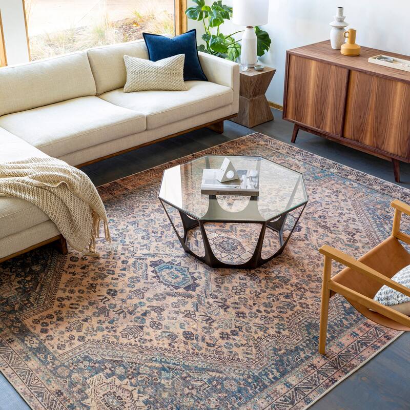 Livabliss Biassini Vintage Machine Washable Area Rug - Blue/Wheat - 6' 7" x 9'