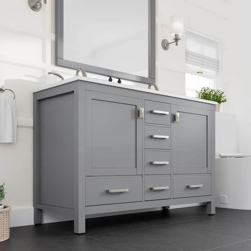 Aberdeen 48 in. Gray Double Sink Vanity with Carrara Quartz Top & Undermount Sinks