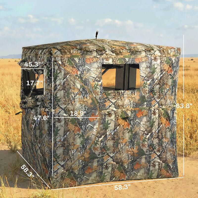 Outsunny Hunting Blind for 2 Person, See Through Pop Up Blind with 270-Degree View, Windows