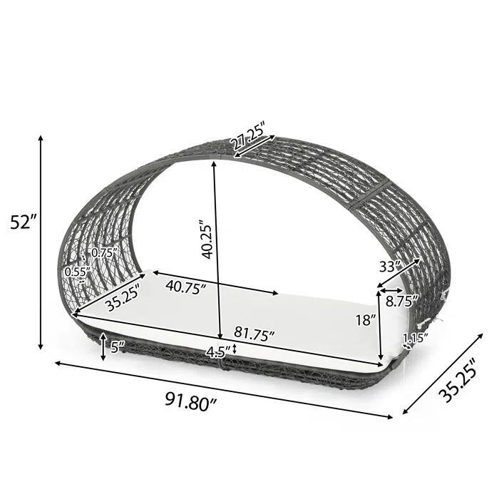 Roomfitters Outdoor Wicker Canopy Daybed with Cushions and Open Circle Frame