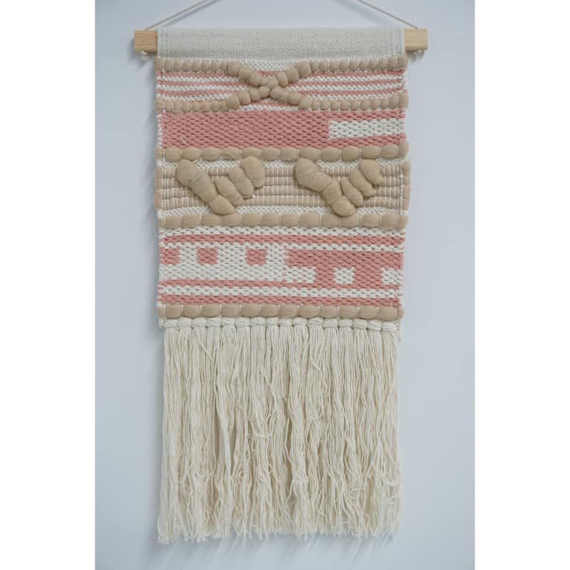 Home&Manor Wool and Cotton Macrame Wall Hanging with Rod Included - Exact Size