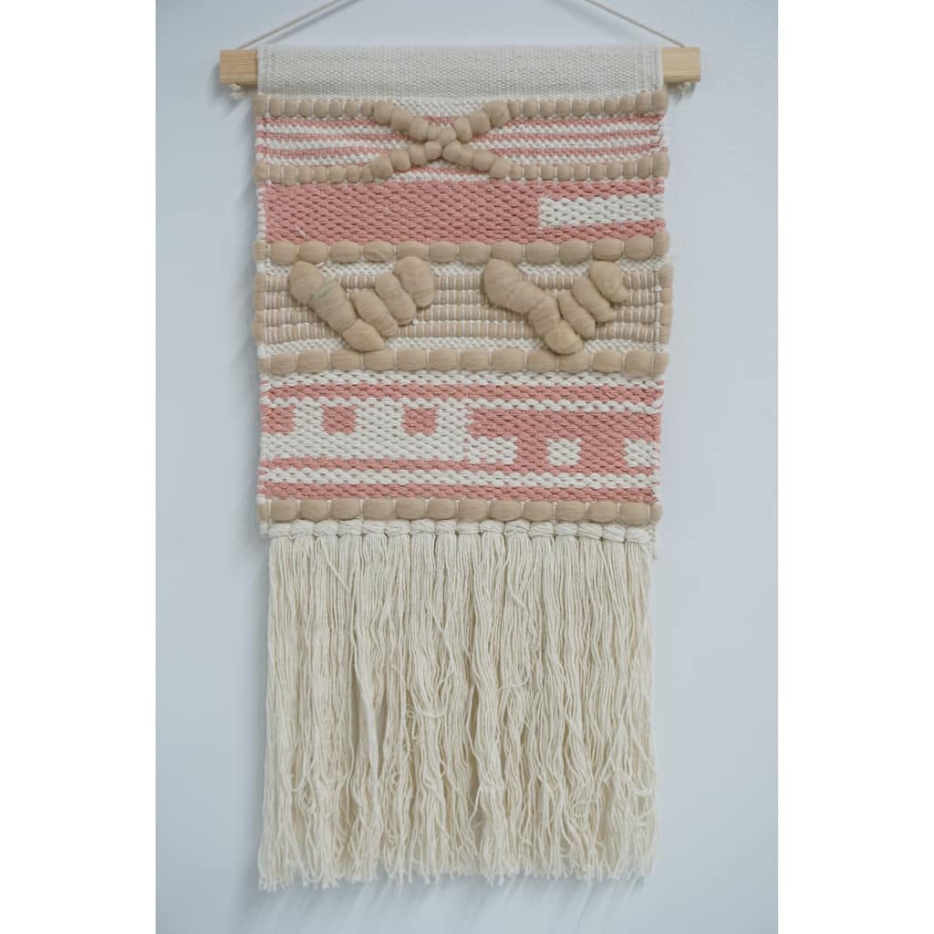 Home&Manor Wool and Cotton Macrame Wall Hanging with Rod Included - Exact Size