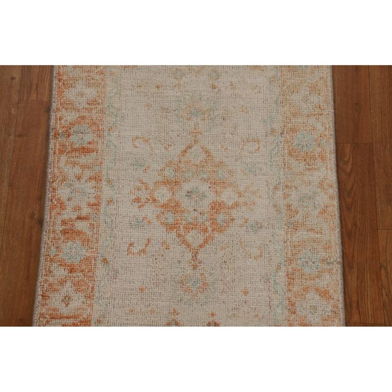 Geometric Oushak Turkish Traditional Oriental Wool Rug Hand-knotted - 1'11" x 3'10"
