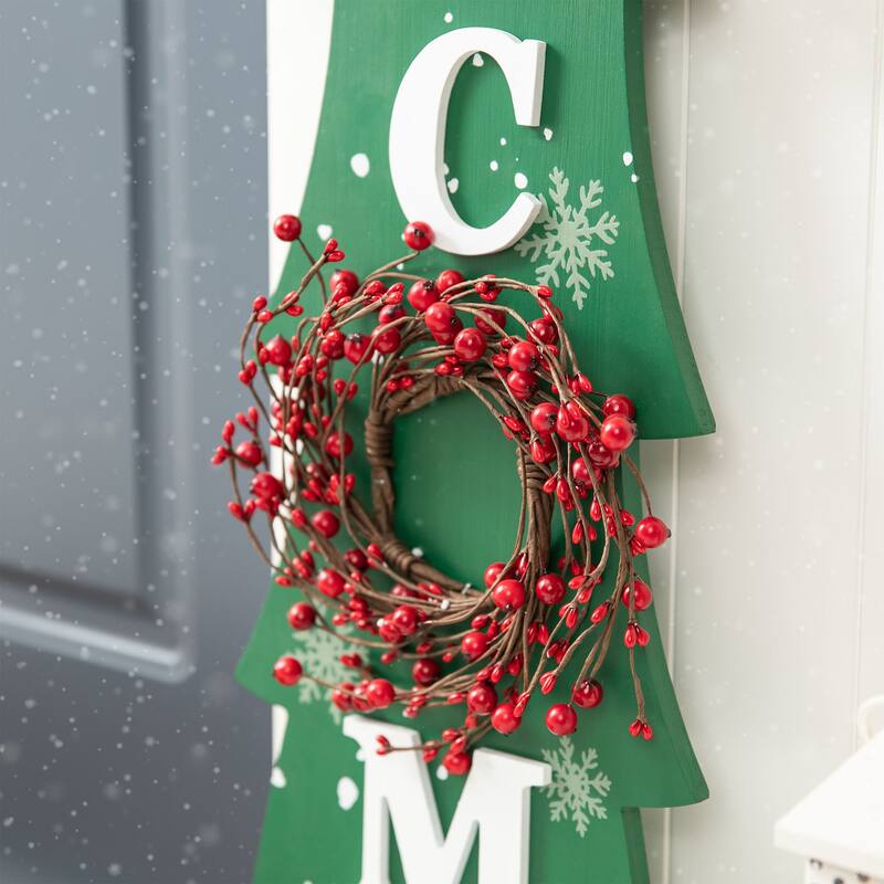 Glitzhome 42"H Christmas Wooden "WELCOME" Porch Sign with Wreath - Green - 42"